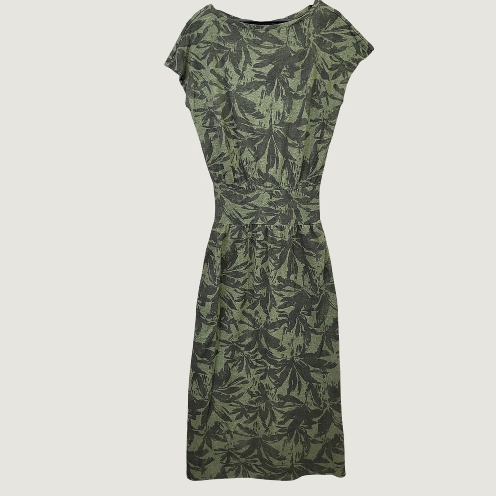 prAna Dress Womens Small Green Excellent Hemp Blend Leaf Print Pockets 1968701